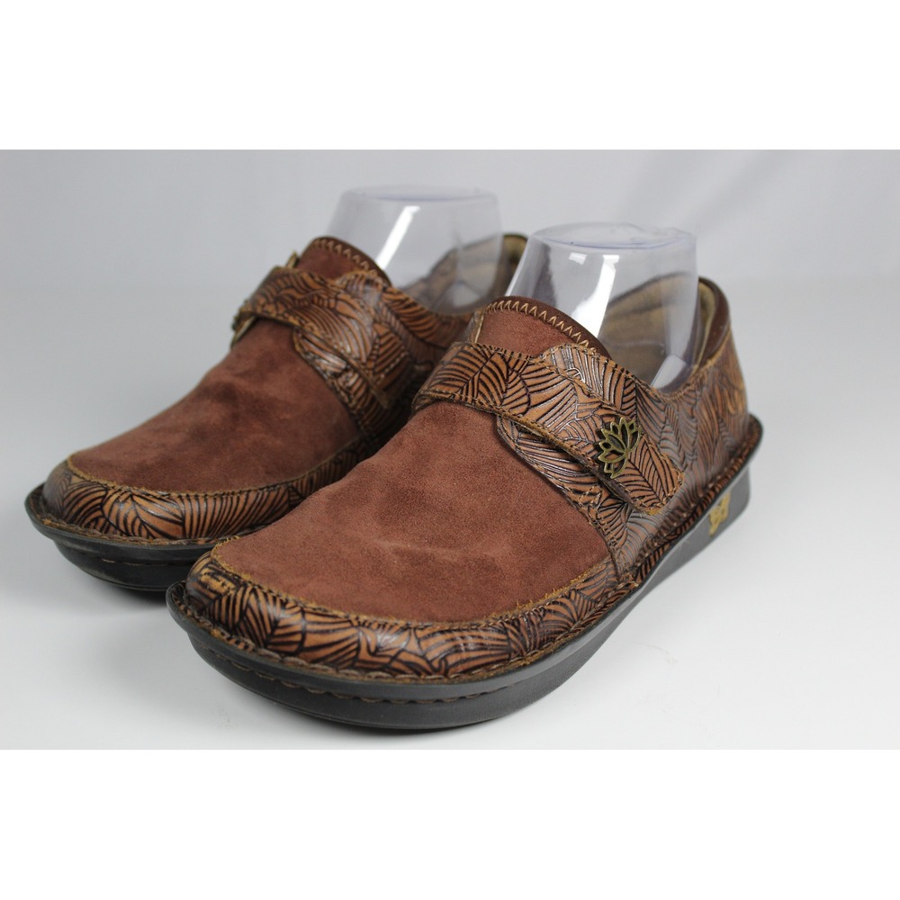 Alegria Paloma Brown Embossed Leather Suede Mary Jane Comfort Shoes Womens 38